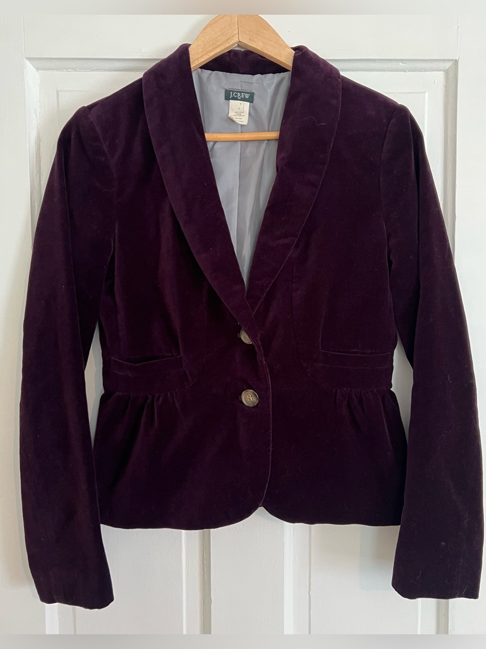 J Crew Women’s Size 2 Dark Purple Velvet Peplum Blazer Preppy Academia Business